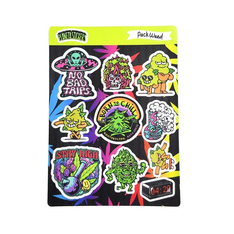 Plancha Stickers Vinilo Blanco Pack Weed