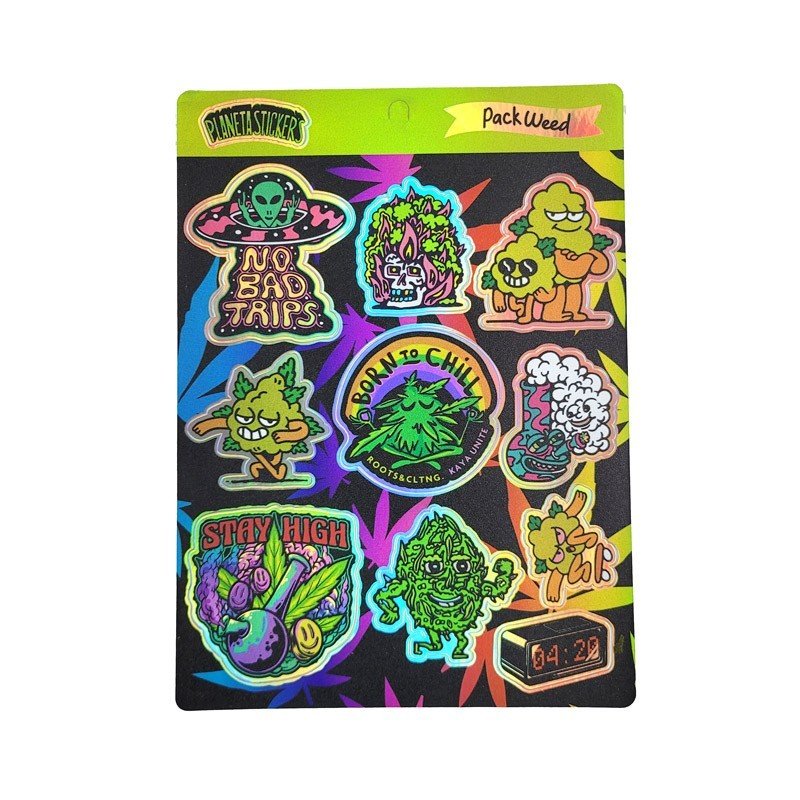 Plancha Stickers Vinilo Tornasolado Weed